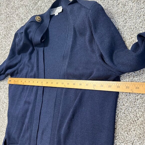 St. John  Womens Sz Basics Navy Open Front Cardigan Sweater W/ Gold Button - Picture 9 of 10